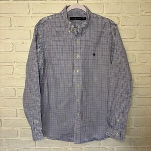Ralph Lauren‎ Blue White Plaid Collared Button Down Cotton Shirt Men's Large